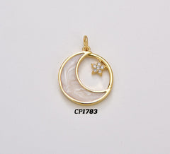 18K Gold Filled White Enamel Star & Moon Charm, Crescent Moon Star Pendant, Celestial Jewelry Charm for Necklace Bracelet Jewelry Making, CP1783