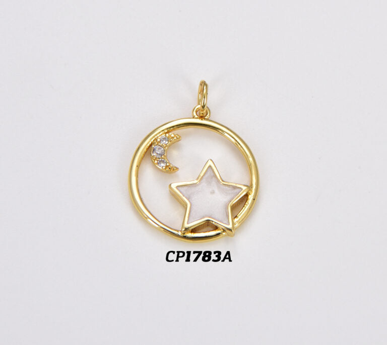 18K Gold Filled White Enamel Star & Moon Charm, Crescent Moon Star Pendant, Celestial Jewelry Charm for Necklace Bracelet Jewelry Making, CP1783