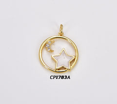 18K Gold Filled White Enamel Star & Moon Charm, Crescent Moon Star Pendant, Celestial Jewelry Charm for Necklace Bracelet Jewelry Making, CP1783A