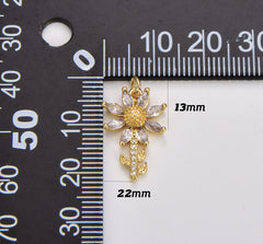 18K Gold Filled Dainty Sunflower Charm, Flower Pendant, Sunflower Charm for Necklace Bracelet Earring Jewelry Making Component, 22x13mm, CP1785