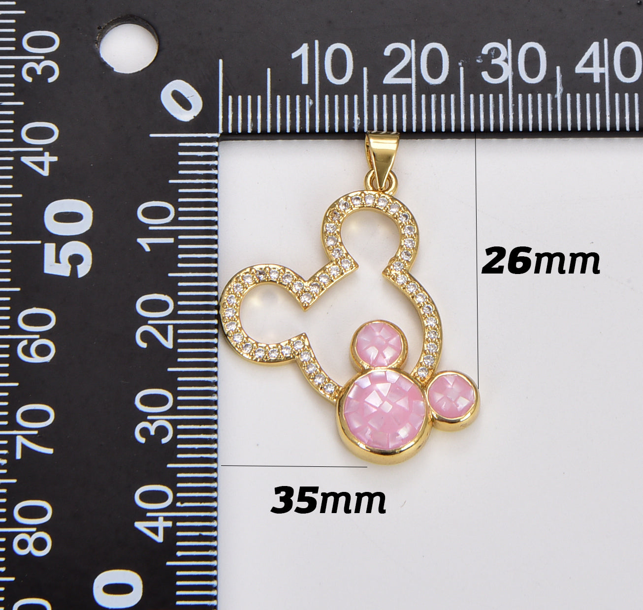 Enamel Mouse Head Charm, Gold Filled CZ Micro Pave Mouse Head Pendant, Mouse Charm, Animal Charm, 35x26mm, CP1789