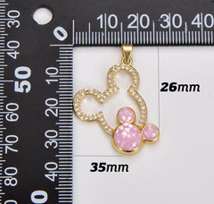 Enamel Mouse Head Charm, Gold Filled CZ Micro Pave Mouse Head Pendant, Mouse Charm, Animal Charm, 35x26mm, CP1789