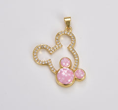 Enamel Mouse Head Charm, Gold Filled CZ Micro Pave Mouse Head Pendant, Mouse Charm, Animal Charm, 35x26mm, CP1789