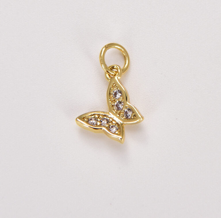 18K Gold Filled Dainty Butterfly Charm, Cubic Zirconia Micro Pave Butterfly Pendant, Tiny Butterfly Insect Charm, Add on Necklace Bracelet Earring, CP1796