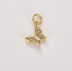 18K Gold Filled Dainty Butterfly Charm, Cubic Zirconia Micro Pave Butterfly Pendant, Tiny Butterfly Insect Charm, Add on Necklace Bracelet Earring, CP1796