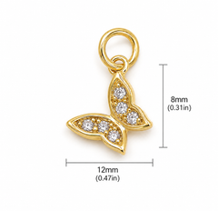 Gold Filled CZ Butterfly Charm, Pave Crystal Butterfly Pendant, Rhinestone Butterfly Jewelry Finding, Necklace Bracelet DIY Charm, CP1796