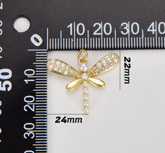 Gold Filled Dragonfly Pearl Charm, Dragon Fly Pendant, Insect Charm for Jewelry Making Supply, CP1806