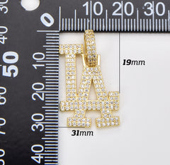 Gold Filled Los Angeles Charm, LA Initial Charm, LA Baseball Sports Charm Jewelry Micro CZ Pave LA Baseball Fans Sign Sports Charm Pendants Necklace, CP1807