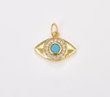 18K Gold Filled Dainty Turquoise Blue CZ Evil Eye Charm, Gold Filled Eye Pendant, Protection Charm, CZ Eye of Ra Amulet for Jewelry Making, 15x13mm, CP1810