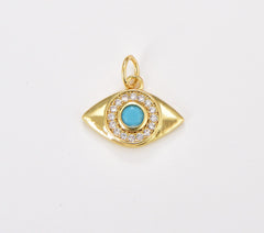 18K Gold Filled Dainty Turquoise Blue CZ Evil Eye Charm, Gold Filled Eye Pendant, Protection Charm, CZ Eye of Ra Amulet for Jewelry Making, 15x13mm, CP1810