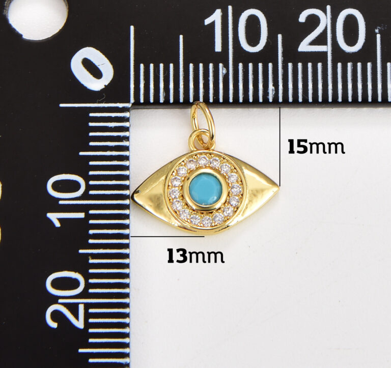 18K Gold Filled Dainty Turquoise Blue CZ Evil Eye Charm, Gold Filled Eye Pendant, Protection Charm, CZ Eye of Ra Amulet for Jewelry Making, 15x13mm, CP1810