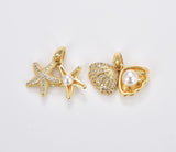18K Gold Filled Dainty Starfish Pearl Charm, Clam Pearl Pendant, Shell Charm, Beach Ocean Sea Life Charm, Gold Filled Pendant for Jewelry Making, CP1814