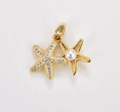 18K Gold Filled Dainty Starfish Pearl Charm, Clam Pearl Pendant, Shell Charm, Beach Ocean Sea Life Charm, Gold Filled Pendant for Jewelry Making, CP1814