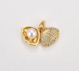 18K Gold Filled Dainty Starfish Pearl Charm, Clam Pearl Pendant, Shell Charm, Beach Ocean Sea Life Charm, Gold Filled Pendant for Jewelry Making, CP1814