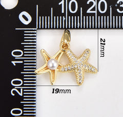 18K Gold Filled Dainty Starfish Pearl Charm, Clam Pearl Pendant, Shell Charm, Beach Ocean Sea Life Charm, Gold Filled Pendant for Jewelry Making, CP1814