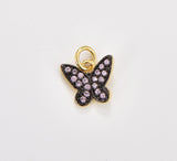 18K Gold Filled Dainty Micro Pave Butterfly Charm, Minimalist Butterfly Pendant for Necklace Earring Bracelet Supply, 11x10mm, CP1815
