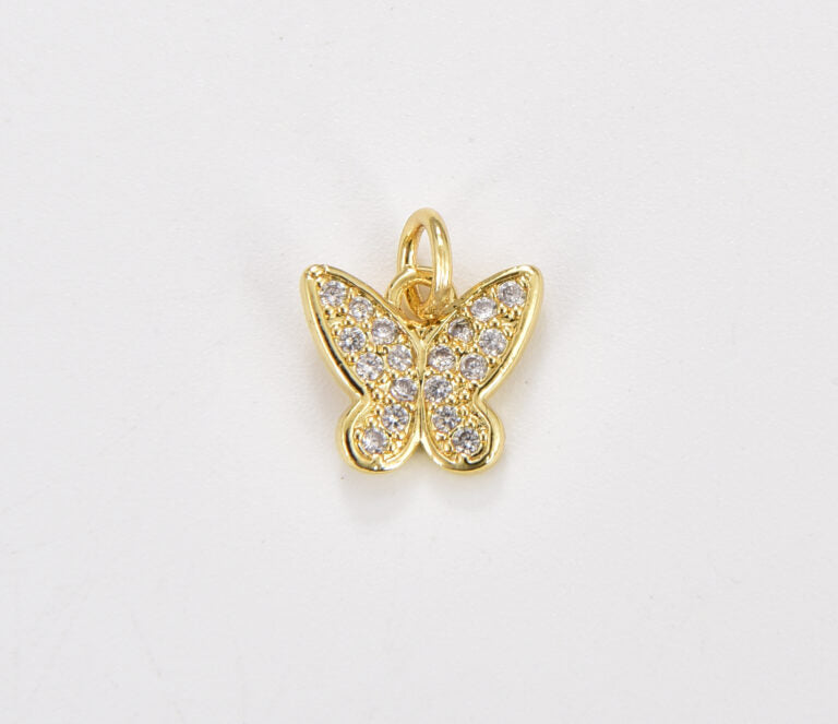 18K Gold Filled Dainty Micro Pave Butterfly Charm, Minimalist Butterfly Pendant for Necklace Earring Bracelet Supply, 11x10mm, CP1815