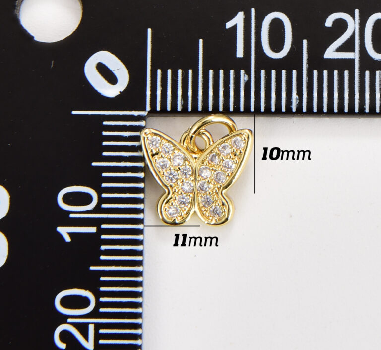 18K Gold Filled Dainty Micro Pave Butterfly Charm, Minimalist Butterfly Pendant for Necklace Earring Bracelet Supply, 11x10mm, CP1815