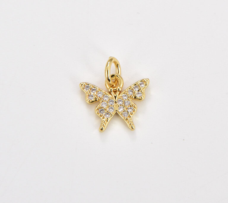 18K Gold Filled Dainty Micro Pave Butterfly Charm, Minimalist Butterfly Pendant for Necklace Earring Bracelet Supply, 11x10mm, CP1815