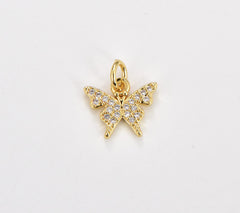 18K Gold Filled Dainty Micro Pave Butterfly Charm, Minimalist Butterfly Pendant for Necklace Earring Bracelet Supply, 11x10mm, CP1815