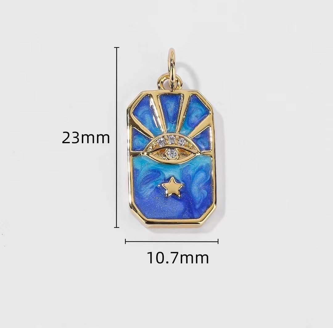 18K Gold Filled Sunburst Evil Eye Enamel Charm, Evil Eye Tag Pendant, Celestial Charm for Bracelet Necklace Pendant for Jewelry Making, CP1818