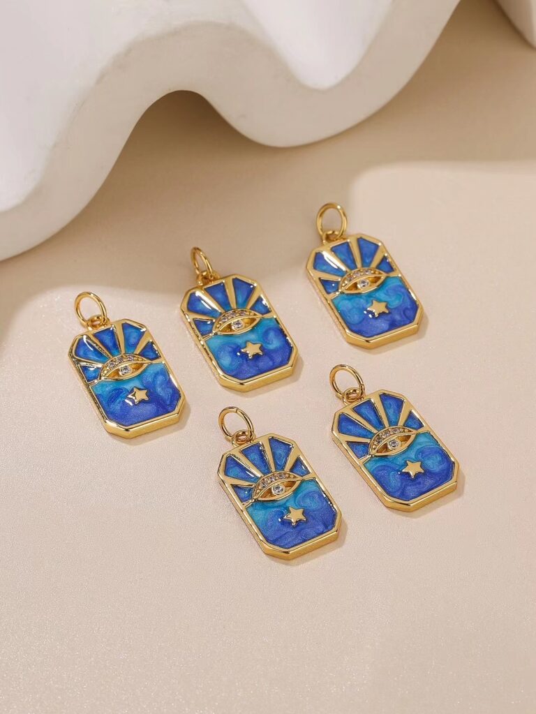 18K Gold Filled Sunburst Evil Eye Enamel Charm, Evil Eye Tag Pendant, Celestial Charm for Bracelet Necklace Pendant for Jewelry Making, CP1818