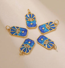 18K Gold Filled Sunburst Evil Eye Enamel Charm, Evil Eye Tag Pendant, Celestial Charm for Bracelet Necklace Pendant for Jewelry Making, CP1818