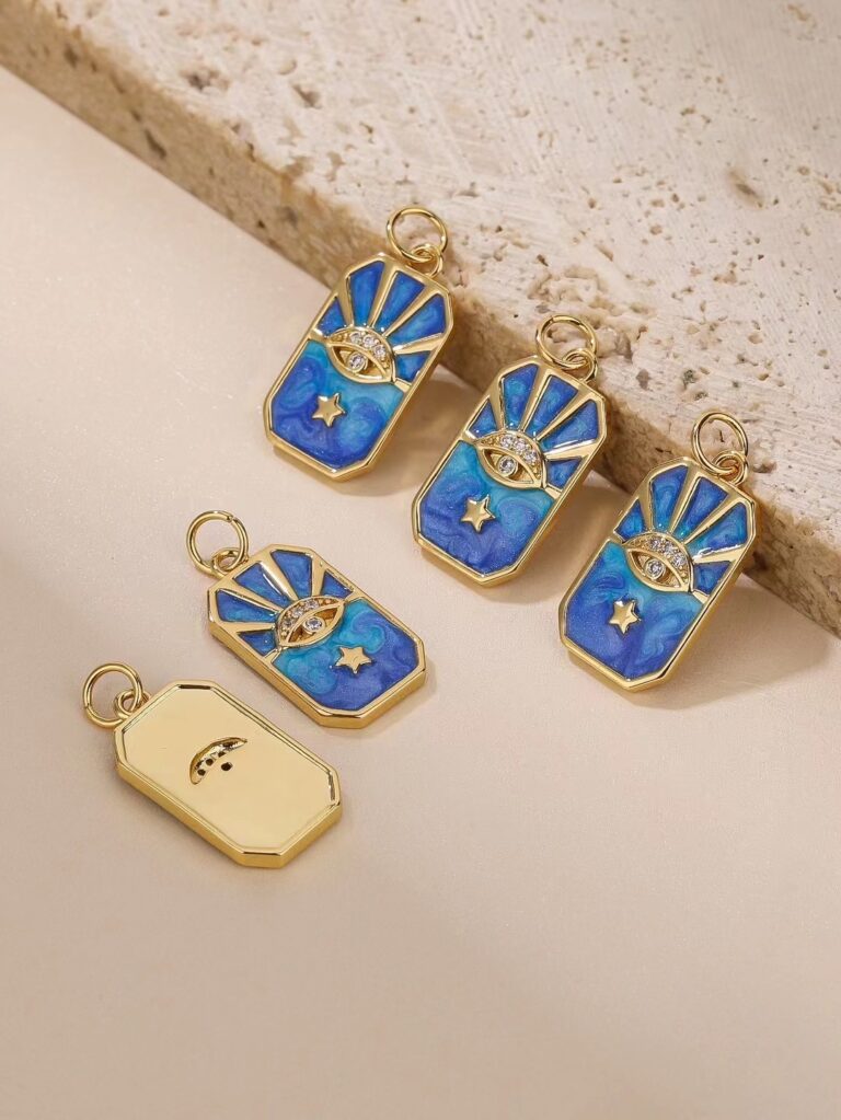 18K Gold Filled Sunburst Evil Eye Enamel Charm, Evil Eye Tag Pendant, Celestial Charm for Bracelet Necklace Pendant for Jewelry Making, CP1818