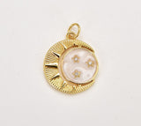 18K Gold Filled Dainty Celestial Charm Round Disc Coin Charm, Gold Filled White Enamel Celestial Sun Crescent Moon Star Pendant for Jewelry Making, CP1819
