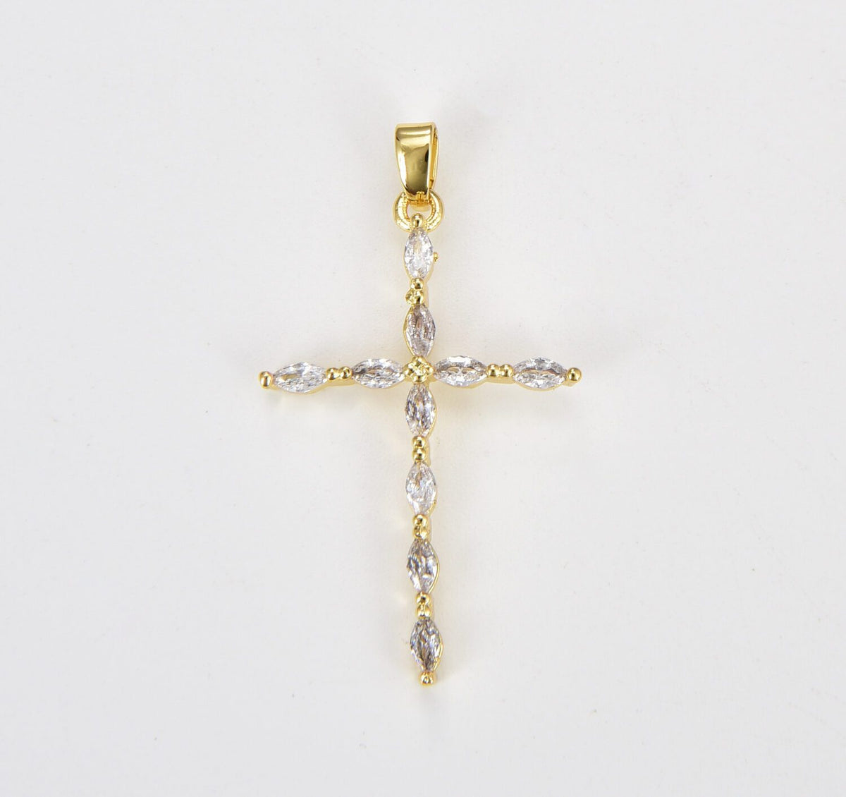 18K Gold Filled Dainty Cross Charm, Cubic Zirconia Micro Pave Cross Pendant, Cross Charm for Necklace Bracelet Rosary Jewelry Making Supply, 36x21mm, CP1821