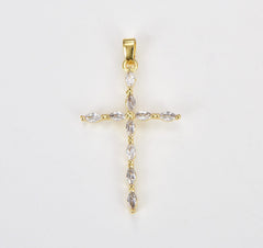 18K Gold Filled Dainty Cross Charm, Cubic Zirconia Micro Pave Cross Pendant, Cross Charm for Necklace Bracelet Rosary Jewelry Making Supply, 36x21mm, CP1821