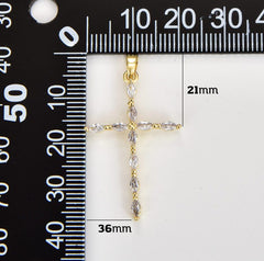 18K Gold Filled Dainty Cross Charm, Cubic Zirconia Micro Pave Cross Pendant, Cross Charm for Necklace Bracelet Rosary Jewelry Making Supply, 36x21mm, CP1821