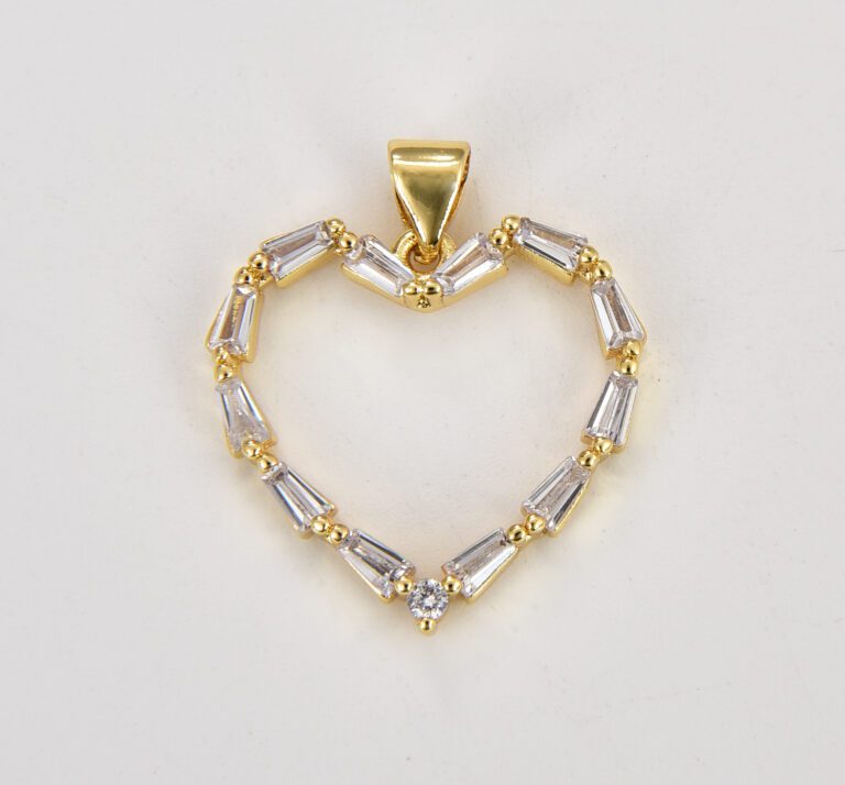 18K Gold Filled Baguette Cubic Zirconia Heart Charm, Gold Filled Micro Pave Clear Baguette Heart Pendant, Love Heart Charms for Bracelet Necklace Jewelry Making, CP1822