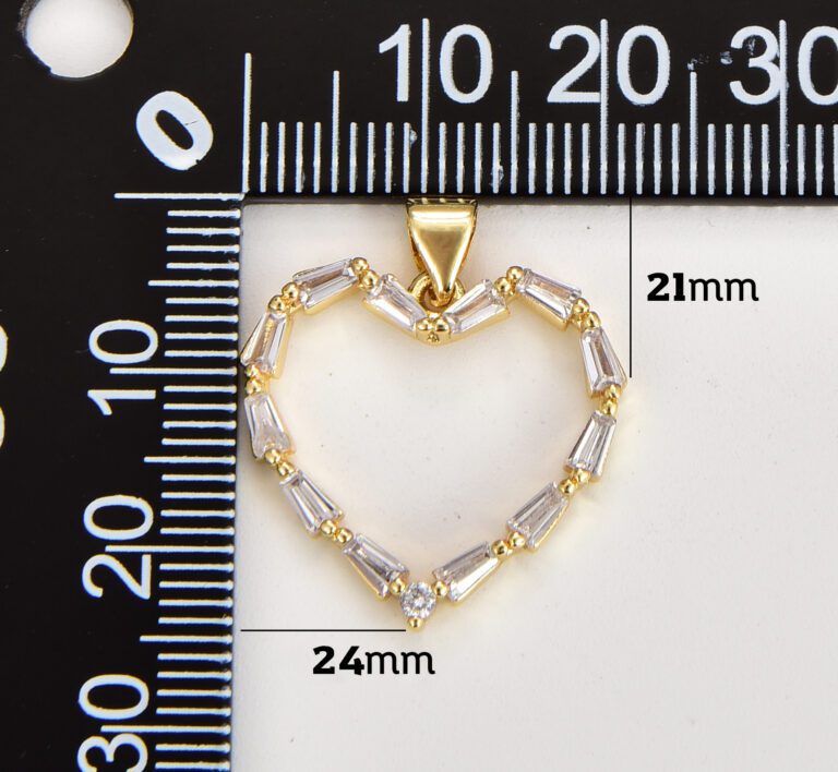 18K Gold Filled Baguette Cubic Zirconia Heart Charm, Gold Filled Micro Pave Clear Baguette Heart Pendant, Love Heart Charms for Bracelet Necklace Jewelry Making, CP1822