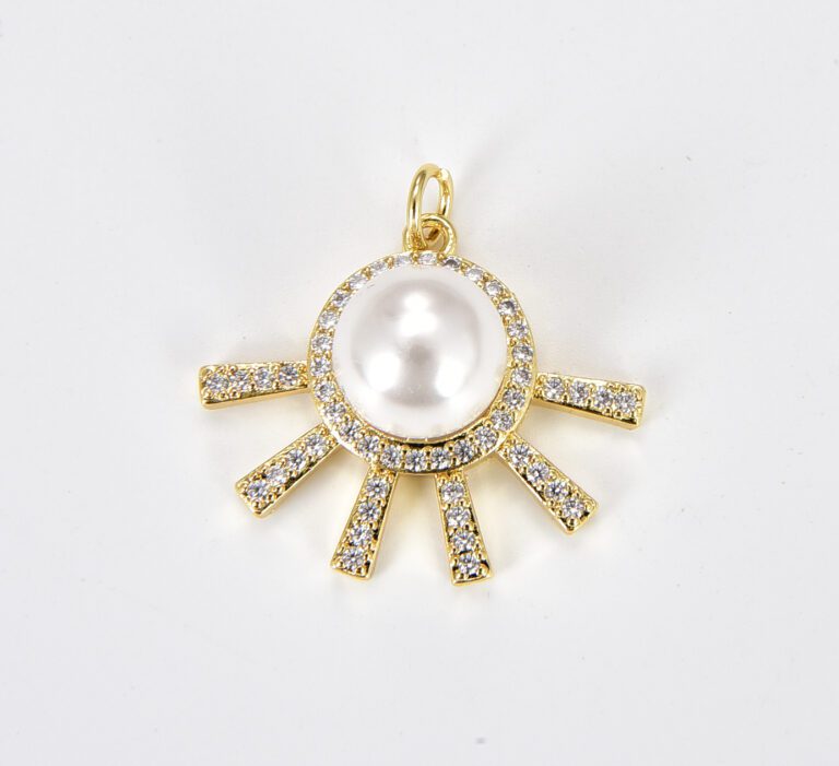18K Gold Filled Elegant White Pearl Round Charm, Vintage Style Pearl Pendant for Bracelet Necklace Jewelry Making Component, CP1825
