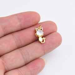 18K Gold Filled Dainty Cute Kitty Cat Charm, Cubic Zirconia Cat Pendant, Clear Solitaire Cut CZ Pendant, Gift for Cat Lover, Animal Lover Charm, CP1827