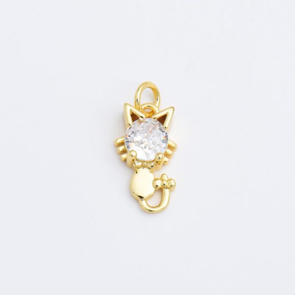 18K Gold Filled Dainty Cute Kitty Cat Charm, Cubic Zirconia Cat Pendant, Clear Solitaire Cut CZ Pendant, Gift for Cat Lover, Animal Lover Charm, CP1827