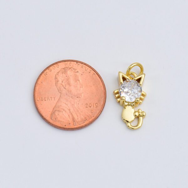 18K Gold Filled Dainty Cute Kitty Cat Charm, Cubic Zirconia Cat Pendant, Clear Solitaire Cut CZ Pendant, Gift for Cat Lover, Animal Lover Charm, CP1827