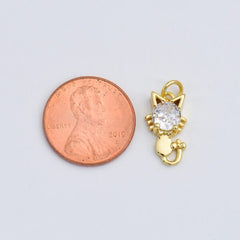 18K Gold Filled Dainty Cute Kitty Cat Charm, Cubic Zirconia Cat Pendant, Clear Solitaire Cut CZ Pendant, Gift for Cat Lover, Animal Lover Charm, CP1827