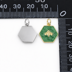 Gold Filled Hexagon Bee Charm, Green Enamel Honeybee Geometric Pendant for Necklace Bracelet DIY Jewelry Making Supplies Nature Gift, CP1831