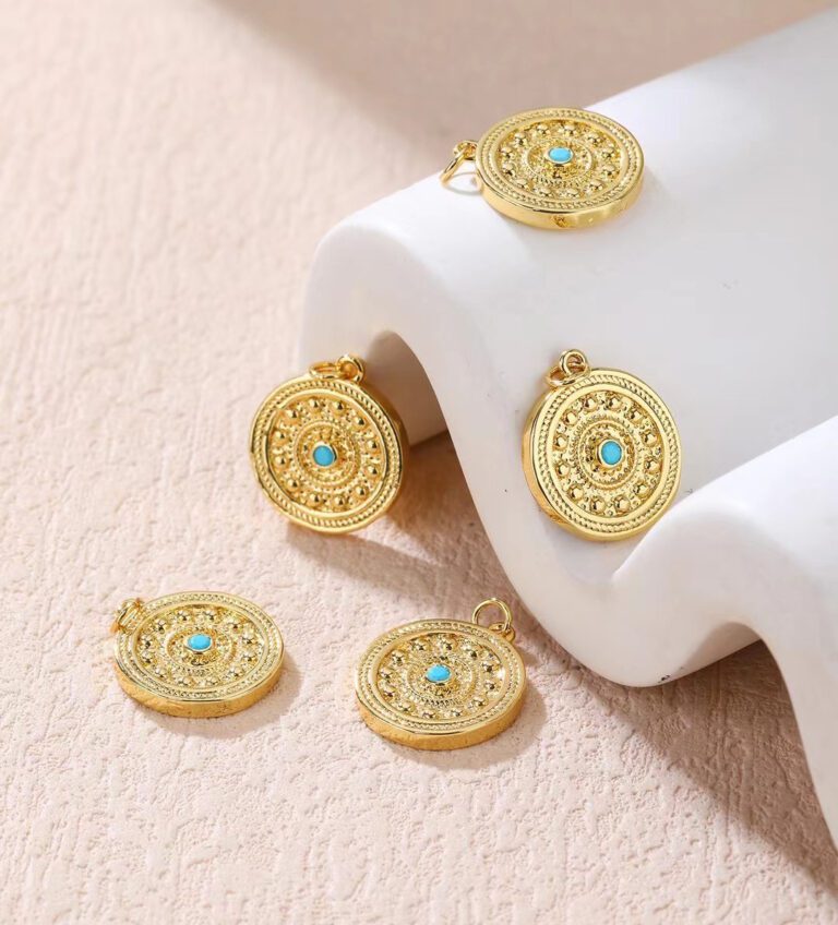 18K Gold Filled Dainty Turquoise Eye Disc Charm, Gold Filled Round Disc Blue Eye Pendant, Disc Charm Necklace Medallion Pendant Component Supply, CP1833