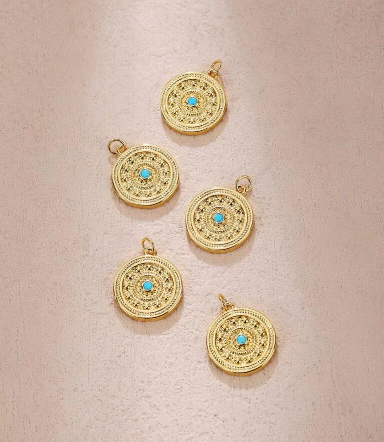 18K Gold Filled Dainty Turquoise Eye Disc Charm, Gold Filled Round Disc Blue Eye Pendant, Disc Charm Necklace Medallion Pendant Component Supply, CP1833