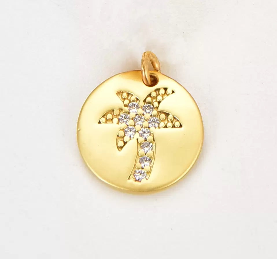 18K Gold Filled Dainty Palm Tree Charm, Gold Filled Tree Pendant, CZ Tree Charm for Bracelet Necklace Component Hawaii California Beach Inspired, CP1840