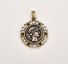 18K Gold Filled Greek Coin Charm, Gold Filled Old Coin Pendant, Medallion Charm, Ancient Greek Coin for Necklace Bracelet Jewelry Making Component, CP1842