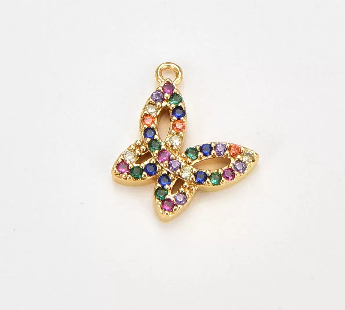 18K Gold Filled Dainty Colorful CZ Butterfly Charm, Gold Filled Mariposa Pendant for Bracelet, Earring, Necklace Component for Jewelry Making Supply, CP1844