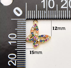 18K Gold Filled Dainty Colorful CZ Butterfly Charm, Gold Filled Mariposa Pendant for Bracelet, Earring, Necklace Component for Jewelry Making Supply, CP1844