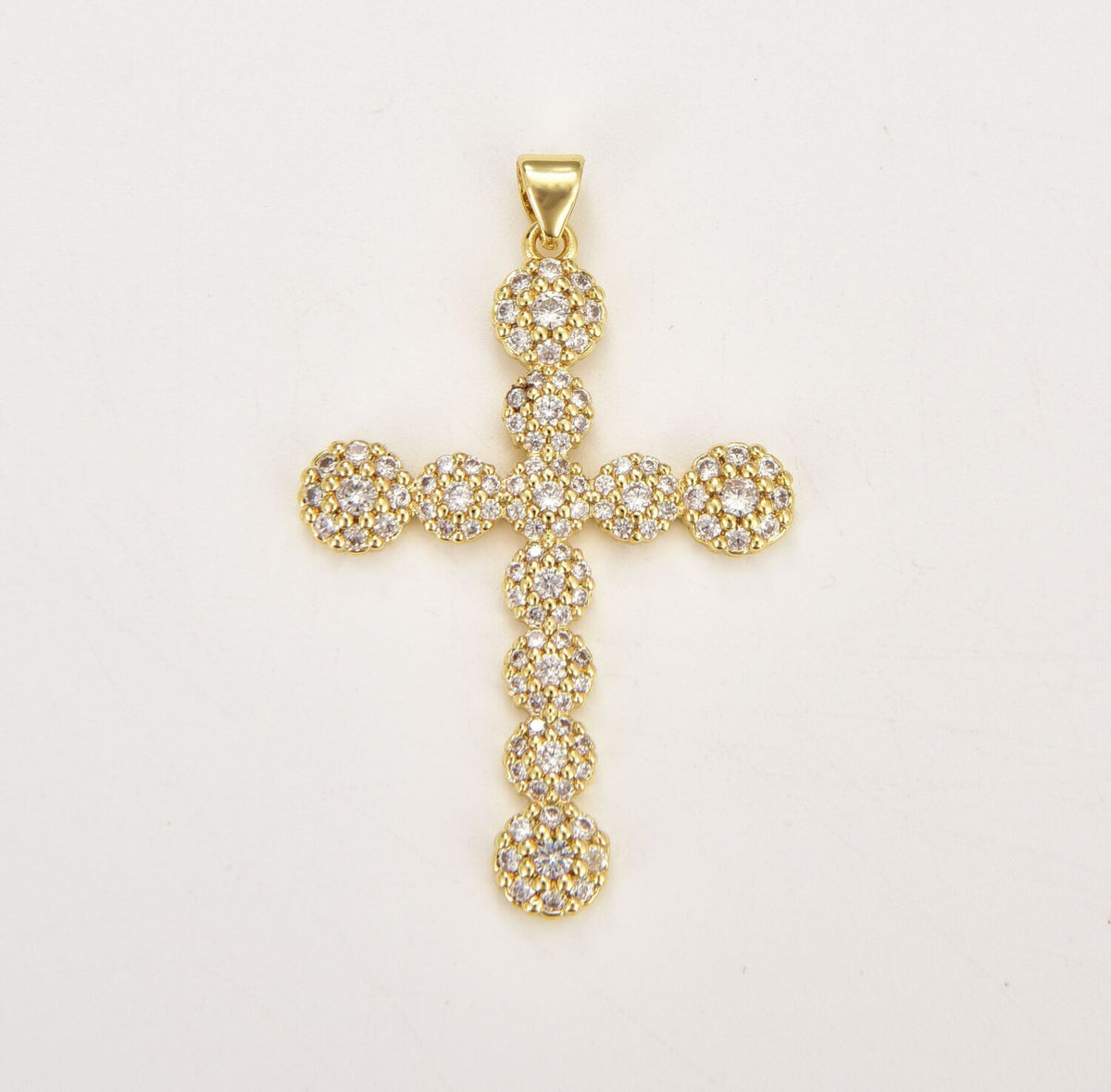 18K Gold Filled Dainty Cross Charm, Gold Filled CZ Micro Pave Pendant, Catholic Jewelry for Necklace Bracelet Jewelry Making Supply, 47x30mm, CP1845