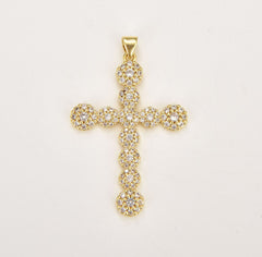 18K Gold Filled Dainty Cross Charm, Gold Filled CZ Micro Pave Pendant, Catholic Jewelry for Necklace Bracelet Jewelry Making Supply, 47x30mm, CP1845