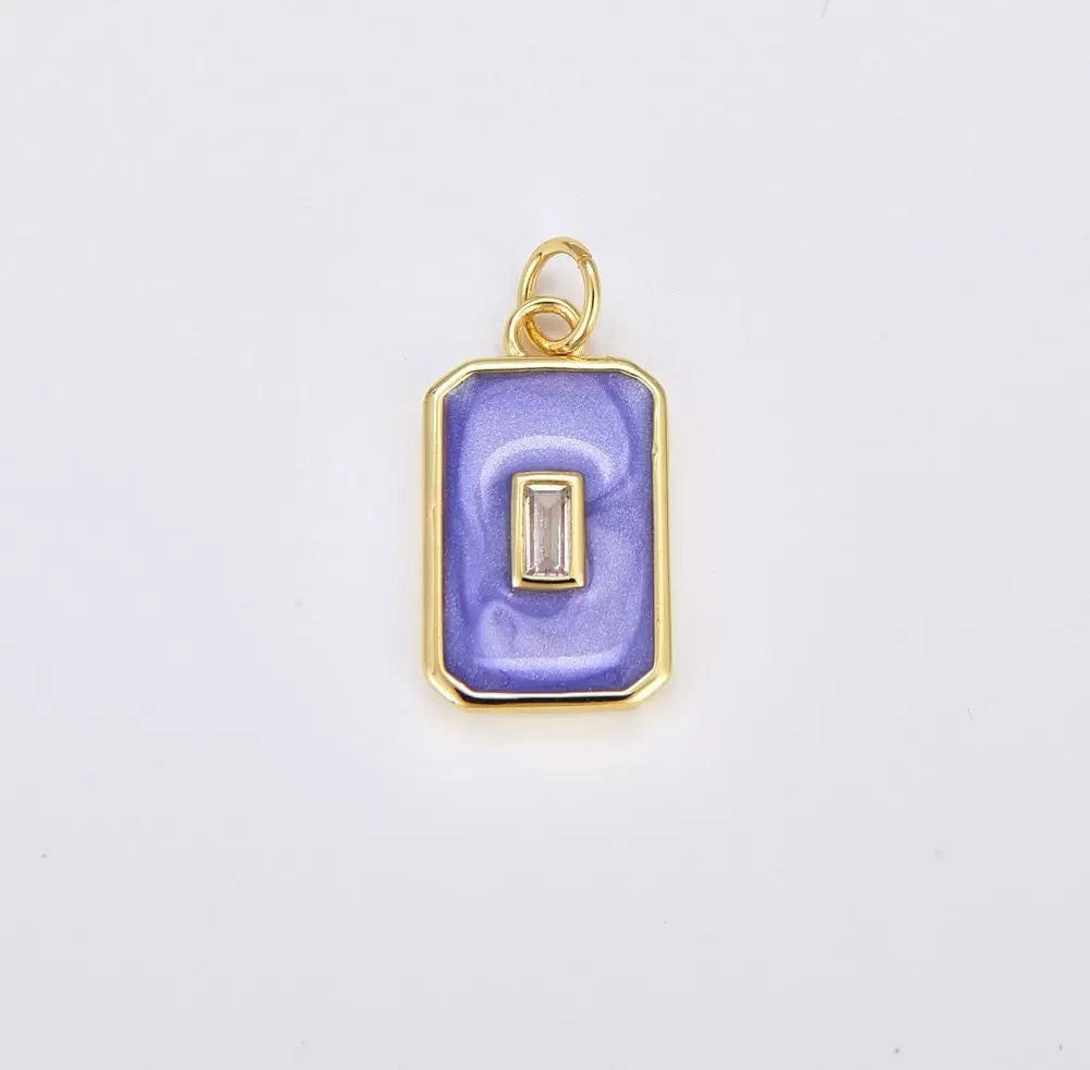 18K Gold Filled Baguette CZ Tag Charm, Gold Filled Enamel Tag Pendant, Rectangular Enamel Jewelry Summer Trend, Gift for Her, Add on Charm, CP1846