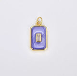 18K Gold Filled Baguette CZ Tag Charm, Gold Filled Enamel Tag Pendant, Rectangular Enamel Jewelry Summer Trend, Gift for Her, Add on Charm, CP1846